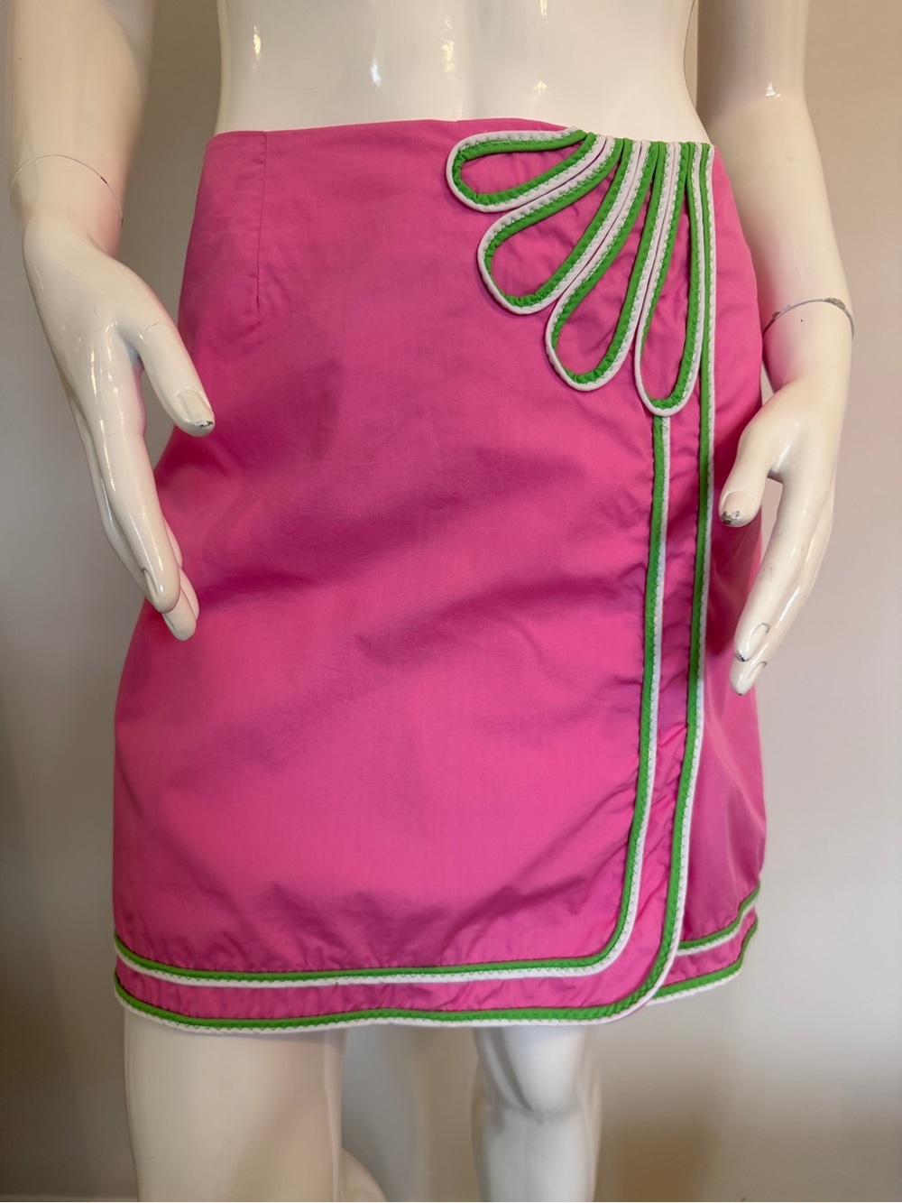 Vintage Lilly Pulitzer Pink A-Line Mini Skirt with Green Trim size 0